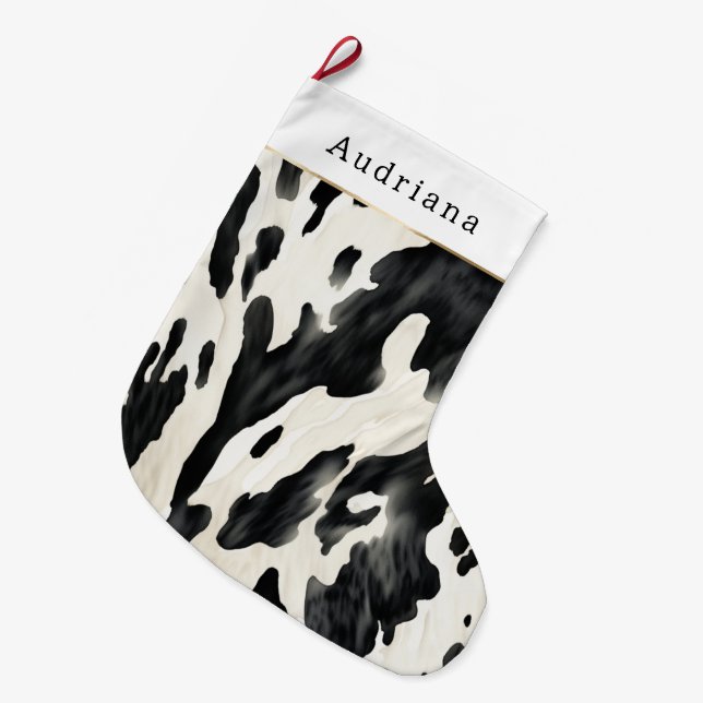 Farm Black Cream Cow Print Christmas Stor Julstrumpa (Framsidan (Hängande))