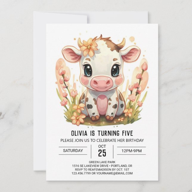 Farm Boho Barnyard Cow Birthday Inbjudningar (Framsida)