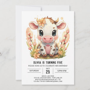 Farm Boho Barnyard Cow Birthday Inbjudningar