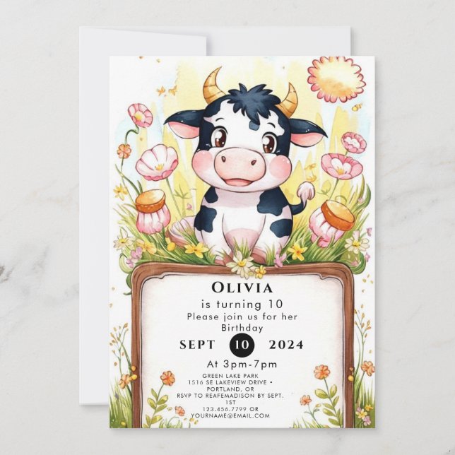 Farm Boho Cow Birthday Inbjudningar (Framsida)