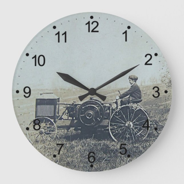 Farm Boy och Antique Tractor Stor Klocka (Framsida)