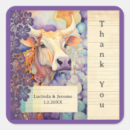 Farm Bröllop ox Cow Tack Fyrkantigt Klistermärke