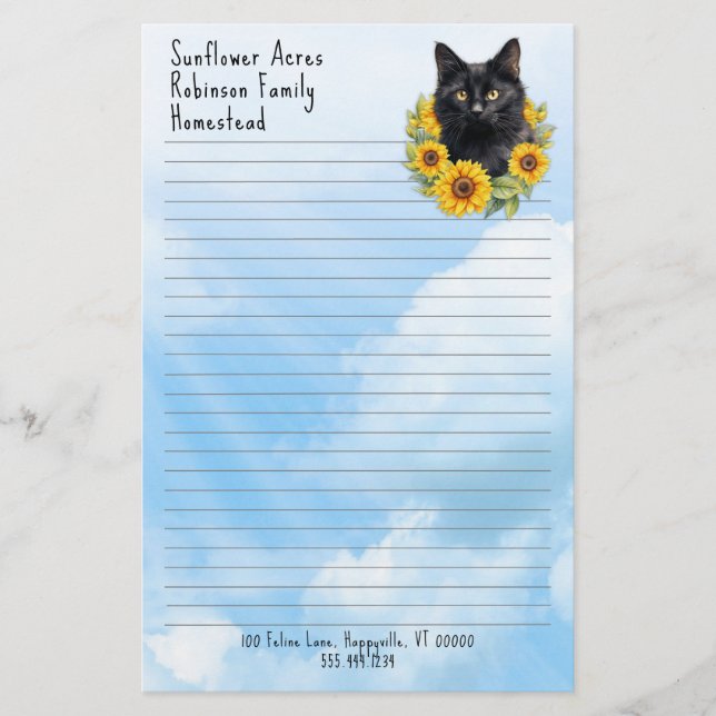 Farm Cat Sunblommor Lining Business Brevpapper (Framsida)