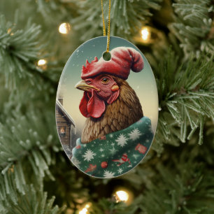 Farm Chicken Animal, Kawaii Cute Djurälskare Gift Julgransprydnad Keramik