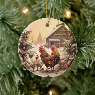 Farm Chicken Animal, Kawaii Cute Djurälskare Gift Julgransprydnad Keramik