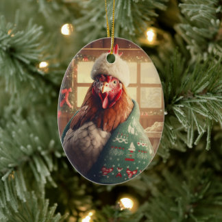 Farm Chicken Animal, Kawaii Cute Djurälskare Gift Julgransprydnad Keramik
