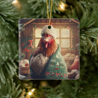 Farm Chicken Animal, Kawaii Cute Djurälskare Gift Julgransprydnad Keramik