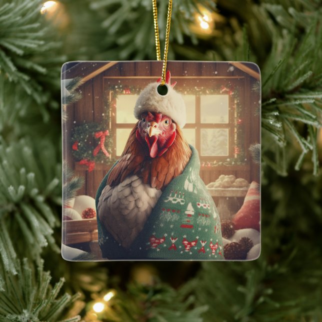 Farm Chicken Animal, Kawaii Cute Djurälskare Gift Julgransprydnad Keramik (Träd)