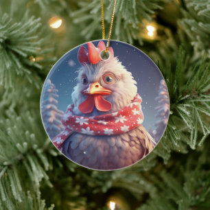 Farm Chicken Animal, Kawaii Cute Djurälskare Gift Julgransprydnad Keramik