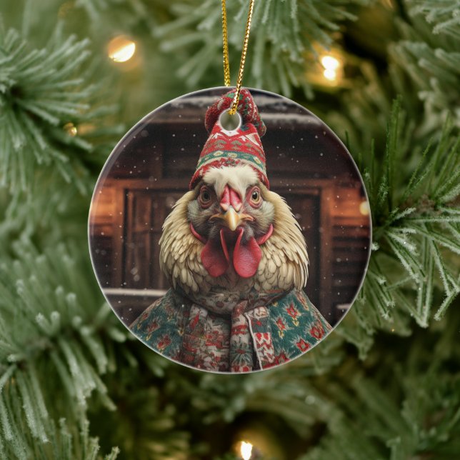 Farm Chicken Animal, Kawaii Cute Djurälskare Gift Julgransprydnad Keramik (Träd)