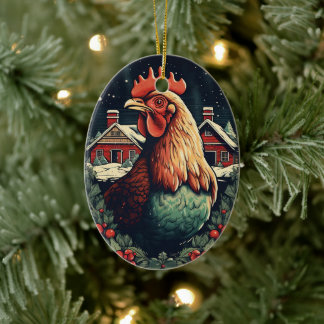 Farm Chicken Animal, Kawaii Cute Djurälskare Gift Julgransprydnad Keramik