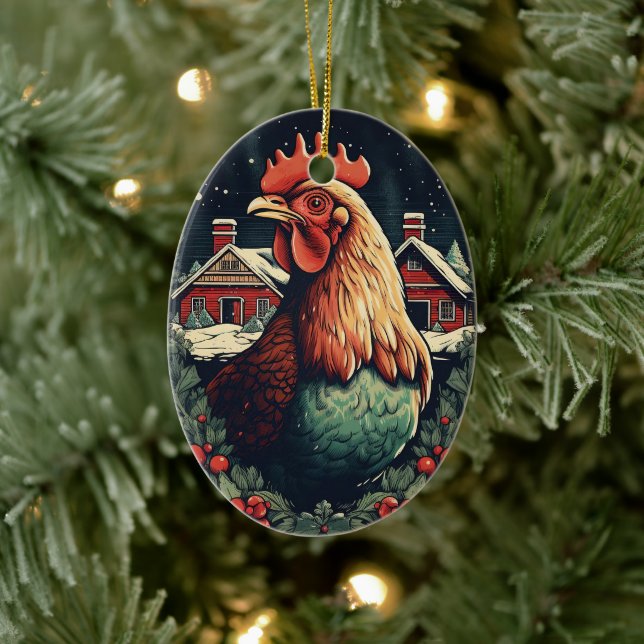 Farm Chicken Animal, Kawaii Cute Djurälskare Gift Julgransprydnad Keramik (Träd)