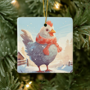 Farm Chicken Animal, Kawaii Cute Djurälskare Gift Julgransprydnad Keramik