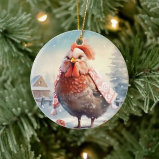 Farm Chicken Animal, Kawaii Cute Djurälskare Gift Julgransprydnad Keramik