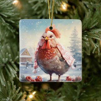 Farm Chicken Animal, Kawaii Cute Djurälskare Gift Julgransprydnad Keramik