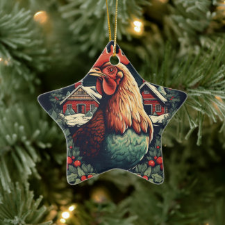 Farm Chicken Animal, Kawaii Cute Djurälskare Gift Julgransprydnad Keramik