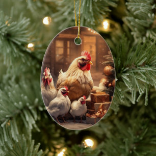 Farm Chicken Animal, Kawaii Cute Djurälskare Gift Julgransprydnad Keramik