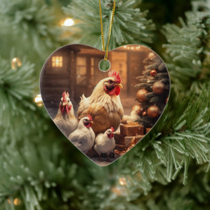 Farm Chicken Animal, Kawaii Cute Djurälskare Gift Julgransprydnad Keramik