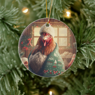 Farm Chicken Animal, Kawaii Cute Djurälskare Gift Julgransprydnad Keramik