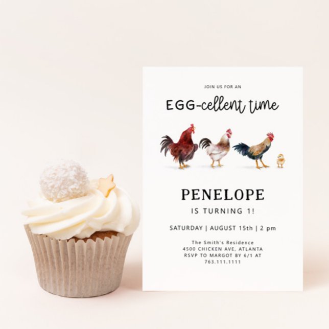 Farm Chicken EGG-cellent Birthday Inbjudningar (Skapare uppladdad)
