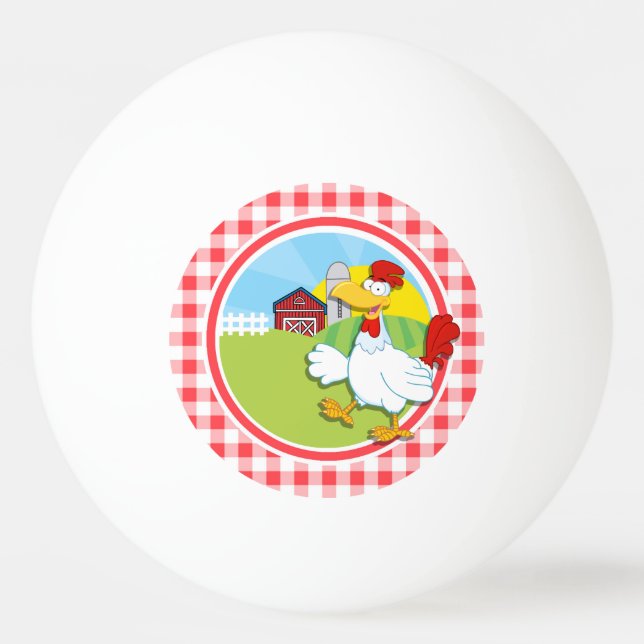 Farm Chicken; Red and White Gingham Pingisboll (Framsidan)