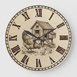 Farm Chicken Wall Clock  Stor Klocka
