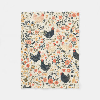 Farm Chickens, Hens \ Flowers Cottage Fleecefilt