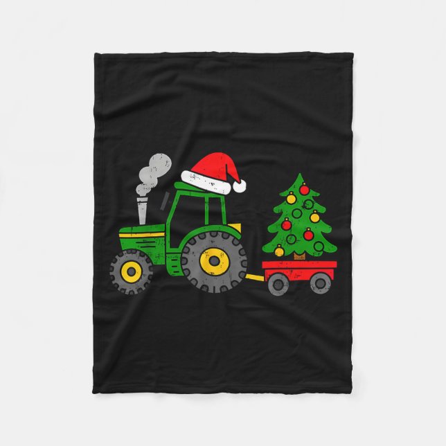 Farm Christmas Tractor Tree Xmas Truck Boys Kids T Fleecefilt (Framsidan)