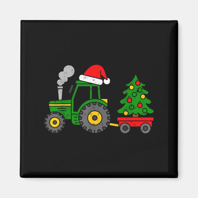 Farm Christmas Tractor Tree Xmas Truck Boys Kids T Magnet (Framsidan)