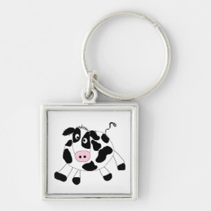 Farm Cow Fyrkantig Silverfärgad Nyckelring