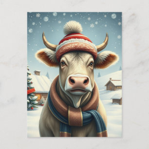 Farm Cow i Preppy Winter Attire och Hat Winter Helg Vykort