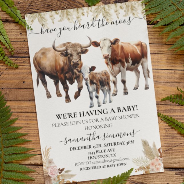 Farm Cow Kalv Baby Shower Boho Akvarell Inbjudningar (Skapare uppladdad)