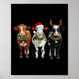 Farm Cow Reindeer Santa Hat jul Ljus Funny Poster