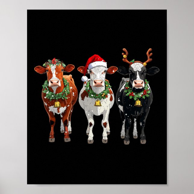 Farm Cow Reindeer Santa Hat jul Ljus Funny Poster (Framsidan)