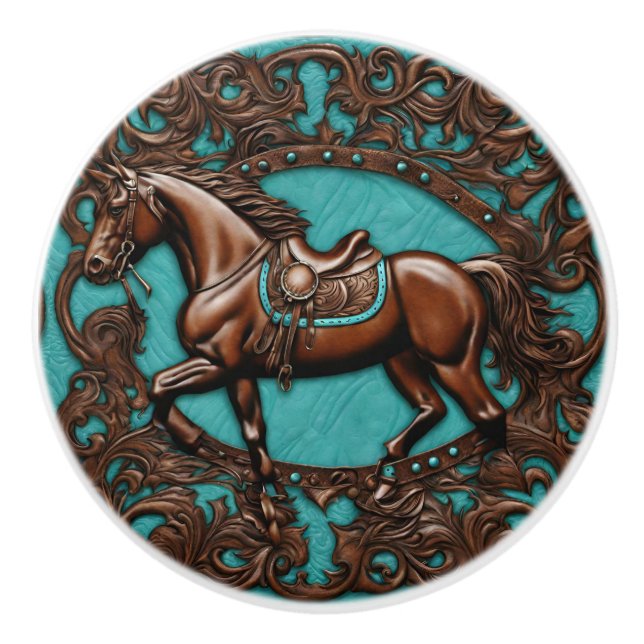Farm Cowboy Westernare Land Turquise Brown Horse  Knopp (Framsidan)