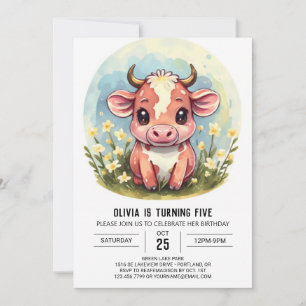 Farm Cute Modern Cow Birth Inbjudningar