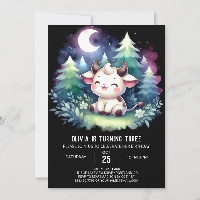 Farm Digital Cow Birthday Inbjudningar (Framsida)