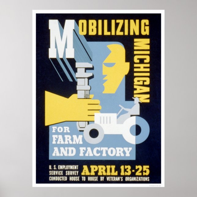 Farm Factory Michigan 1943 WPA Poster (Framsidan)