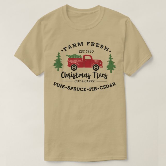 Farm Färsk Julgranar Red Lastbil För manar Wome T Shirt (Design framsida)