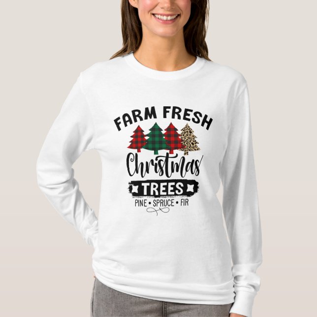 Farm, färsk träd-skylt, chirstmas träd-plaskjorta t shirt (Framsida)