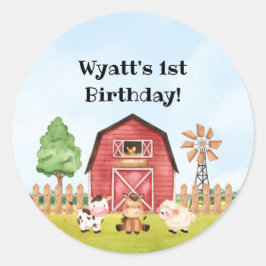 Farm First Birthday Stickers Runt Klistermärke