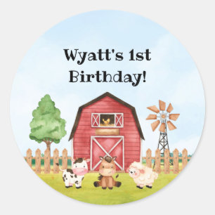 Farm första födelsedag Stickers Runt Klistermärke