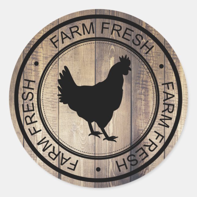Farm Fresh Black Hen Silhouette och Barn Wood Plan Runt Klistermärke (Framsida)