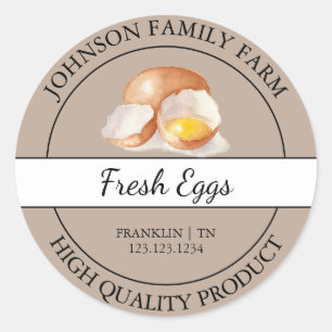 Farm Fresh Chicken Egg Brown-etikett Runt Klistermärke