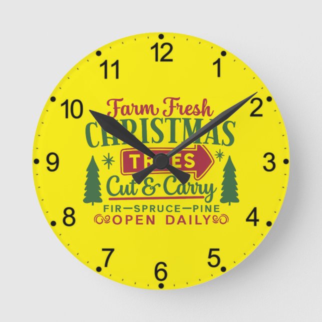 Farm Fresh Christmas Trees Holiday Design-64649 Rund Klocka (Framsida)
