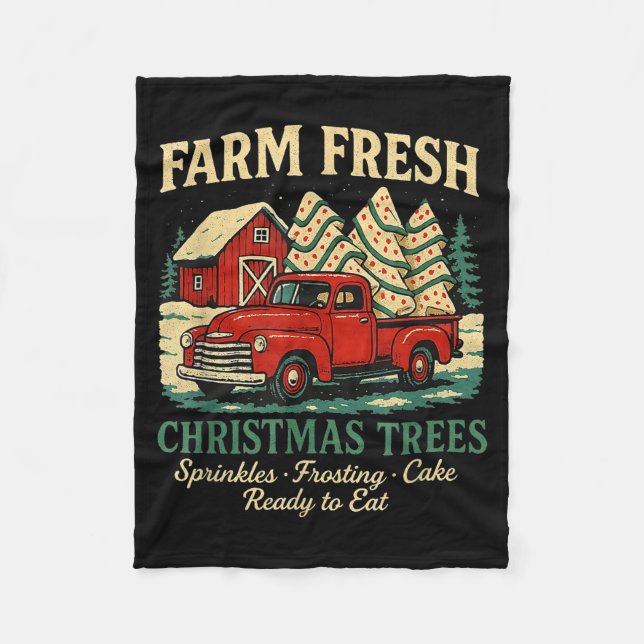 Farm Fresh Debbie Christmas Cake Retro Red Truck H Fleecefilt (Framsidan)