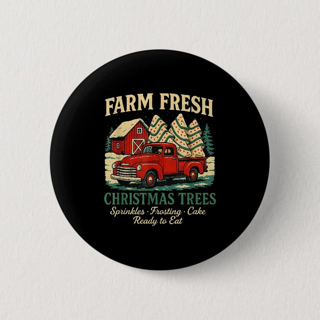 Farm Fresh Debbie Christmas Cake Retro Red Truck H Knapp (Framsida)
