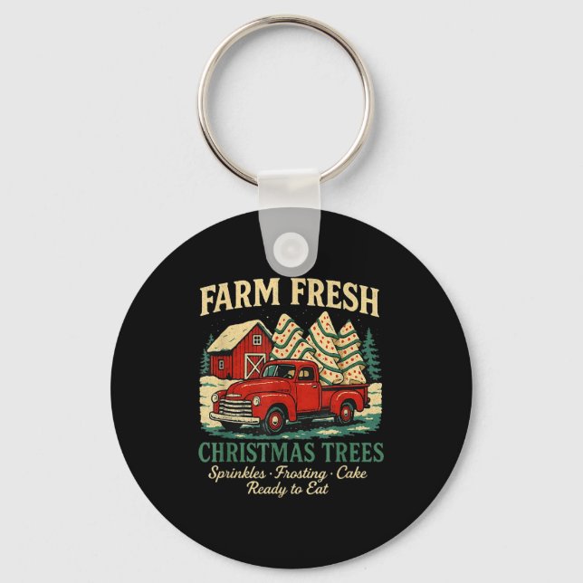 Farm Fresh Debbie Christmas Cake Retro Red Truck H Nyckelring (Framsida)