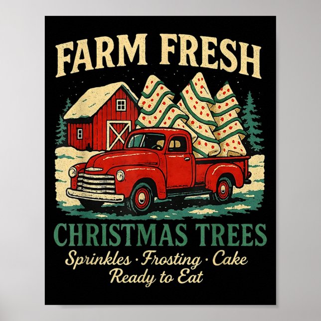 Farm Fresh Debbie Christmas Cake Retro Red Truck H Poster (Framsidan)