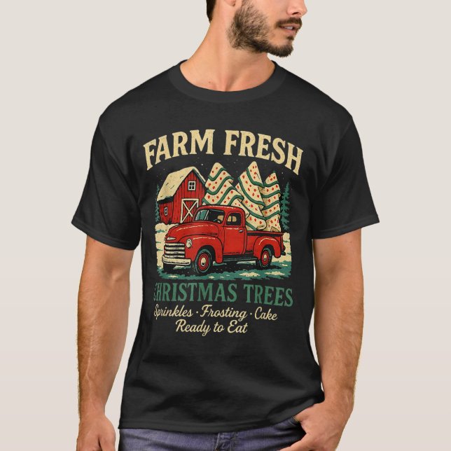 Farm Fresh Debbie Christmas Cake Retro Red Truck H T Shirt (Framsida)